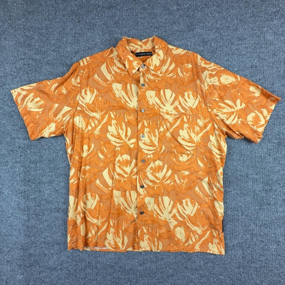 Natural Issue Shirt Mens Medium Orange Hawaiian Floral Short Sleeve Button Up